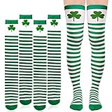 HOWAF 3 Paar St. Patricks Day Kniestrümpfe Kleeblatt deko Grün/Weiß...