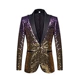 PYJTRL Herren Anzugjacke mit Pailletten (S, Violett/Goldfarben)