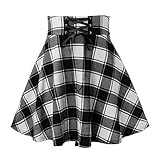 Damen Beiläufig Elastische Taille A Linie Mini Rock Kariert Basic...