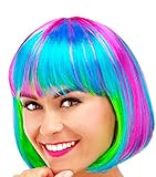 Folat 26692 Perücke Bobfrisur Regenbogenfarben, Regenbogen, One Size