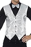 Smiffys Herren Pailletten Weste, Größe: L, Silber, 42938
