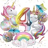 Luftballon Einhorn für Mädchen 4. Geburtstag Dekoration Folie Runde...