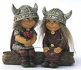 Wikingerpärchen auf Baumstamm, Figur aus Norwegen