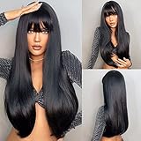 HAIRCUBE schwarze Perücke mit Pony Long gerade Perücken für Frauen...