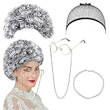 SPERMUOY Oma Perücke Old Lady Kostüm Set mit Locken Oma Perücke...