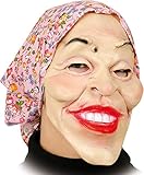 Hexen-Maske: alte Frau mit rosa Kopftuch, Latex, für Erwachsene