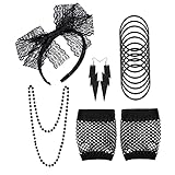 NITAIUN 80er Jahre Retro Party Kostüm Set Lace Stirnband Kunststoff...