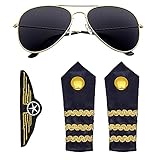 Widmann 00085 - Piloten Set, 3-teilig, Sonnenbrille, Schulterklappen,...