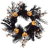 LinTimes Halloween Kranz 18 Zoll, Kürbis Geister Halloween Kranz mit...