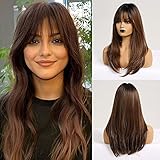 HAIRCUBE Lange Braune Perücken für Damen, Synthetische Perücken mit...