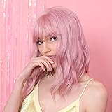 HAIRCUBE Schöne rosa Bob Perücken 14 Zoll rosa Perücken für Frauen...
