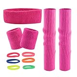 WDFCN 80er 90er Neon Rosa Bein Stulpen Schweißband Set Neon Strümpfe...