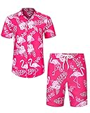 J.Ver Herren Hawaiihemd und Hawaii Strandshorts Lässig Flamingo...