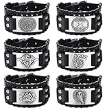 JeweBella 6 Pcs Leder Armband Herren Viking Vintage Nordic Breit...