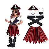 Aomig Piratenkostüm Kinder Mädchen, 4Pcs Piratenkostüm Zubehör,...