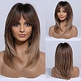 HAIRCUBE Lange Braune Perücken für Frauen, Geschichtete Synthetische...