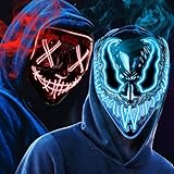 OUILA LED Halloween Maske, 2 Pack Neon Leuchtmaske mit 3 Leuchtmodi...