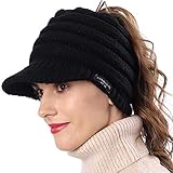 FORBUSITE Damen Wintermütze Beanie Schirm mit Loch für Haare...