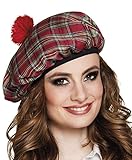 Boland 81225 - Barett Mrs. Tartan, Rot kariert, mit roten Quasten,...