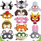 YOUYIKE Maske Filz Kinder, 12 Stück Tiermasken für Kinder, Filz...