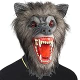 CreepyParty Grauer Werwolf Maske Grusel Latex Vollkopf Masken...