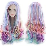 TANTAKO® Frauen Lange Gewellte Mehrfarbig Regenbogen Cosplay Perücke...