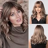 HAIRCUBE Langhaarperücke für Damen, gewelltes Haar mit Pony,...