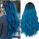 Mildiso Perücke Damenperücke Blau Lang Gewellt Locken...