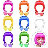 KUUQA 16 Stück Partei Perücken und Sonnenbrillen Set, Neon kurze...