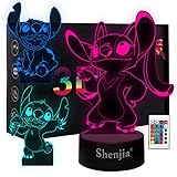 Shenjia 3in1,Lilo & Stitch, Anime LED 3D Illusionslampe, 16 Farben LED...