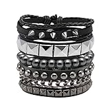 Eigso Punk Armband 4Pcs PU Lederarmband Schwarz Gothic mit Legierung...