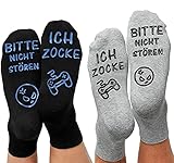 Lustige Socken, Gaming Socken Mit Spruch BITTE NICHT STÖREN ICH ZOCKE...
