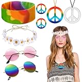8 Stücke Hippie Kostüm Set, Hippie Accessoires für Damen und...