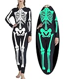 TUONROAD Halloween Kostüm mit Glühmustern Damen Skelett Overall...