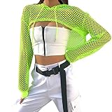 ORANDESIGNE Damen Transparent Tops mit Kapuzen Bauchfrei Netz Oberteil...