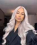 VEBONNY Silbergraue Perücken für Cosplay Synthetisches Haar Lockige...