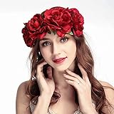 CHSEEO Frauen Mädchen Braut Rosen Blumen Kranz Krone Haarband Floral...