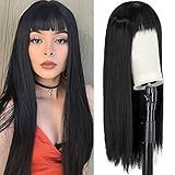 Perücken Frauen Schwarz mit Pony für Daily Party Kostüm Perücken...