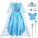 URAQT ELSA Kostüm Kinder Mädchen, 9-teiliges Set ELSA Kleid Kinder...