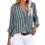 Leinenbluse Damen Hemd - Gestreifte Bluse Damen Sommer T-Shirt...