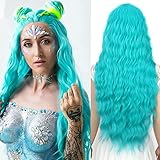 YEESHEDO Damen Perücke Cyan Lang Lockige Bläuliches Grün Perücken...