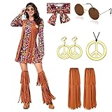 YADODO Hippie Kostüm Damen Kleid Set 70er Jahre Bekleidung Damen 70er...