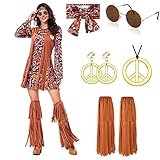 YADODO Hippie Kostüm Damen Kleid Set 70er Jahre Bekleidung Damen 70er...