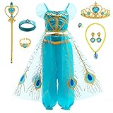Latocos 9Pcs Mädchen Prinzessin Jasmin Kleid Kostüme mit Krone...