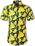 JOGAL Herren Funky Fruit Shirts Kurzarm Hawaiihemd Large Grün Gelb