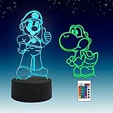 2 in 1, Super Mario,Yoshi,3D Illusions LED Anime Lampe,16 Farben RGB...