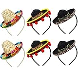 Set von 6 Cinco de Mayo Stroh-Sombrero Stirnband Fiesta Stoff...