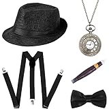 BOER 1920s Herren Accessoires - Gatsby Kostümzubehör Set Mit Panama...