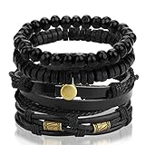 4 Stück Lederarmband Herren Geflochtenes Breites Armbänder Schwarz...