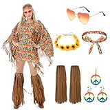 YAOZUP Kostüm Damen Hippie, 7 Stück Hippie Kostüm Damen Set mit...